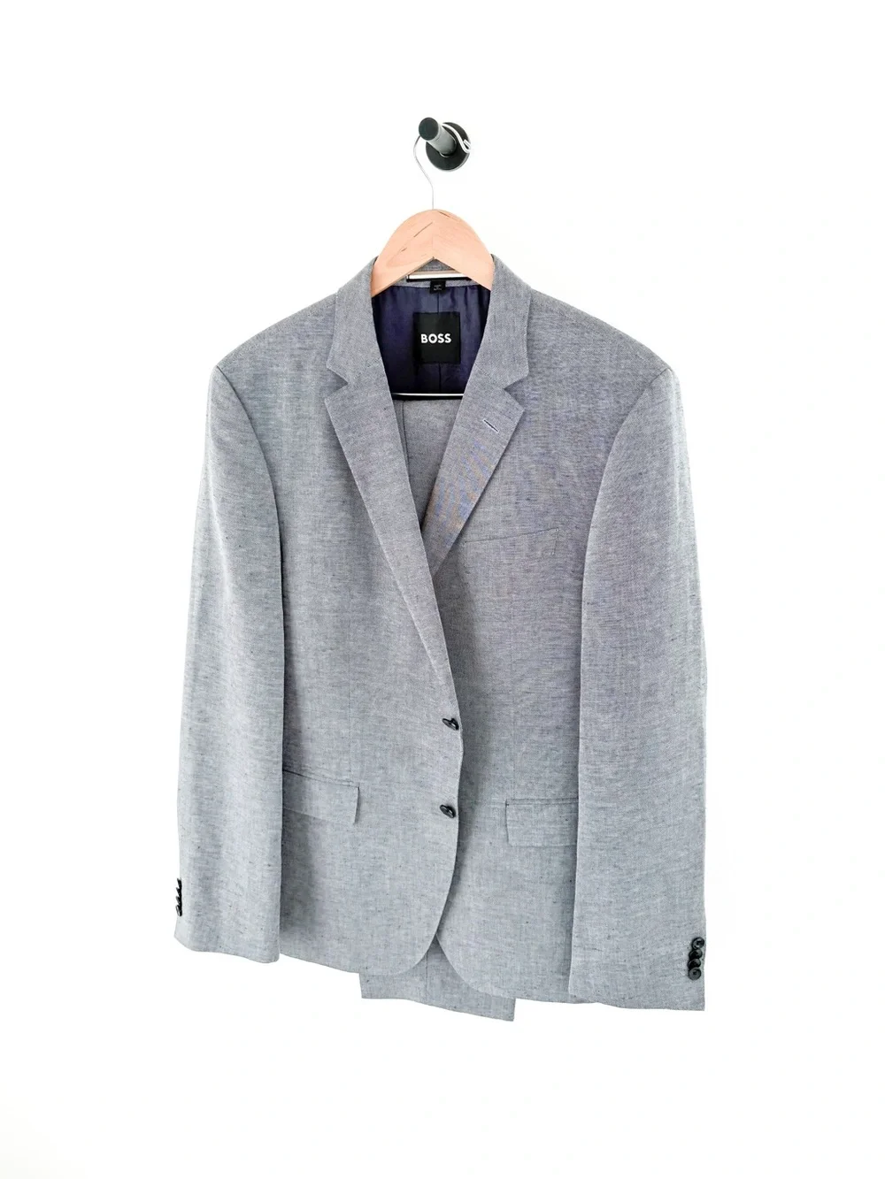 NEW Hugo BOSS Men's Light Gray Navy Blue Linen Suit Jacket and Pants 44R
